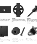 Components of Beefed Up Heavy Duty Sliding Barn Door Hardware Kit Black Steel Track System
