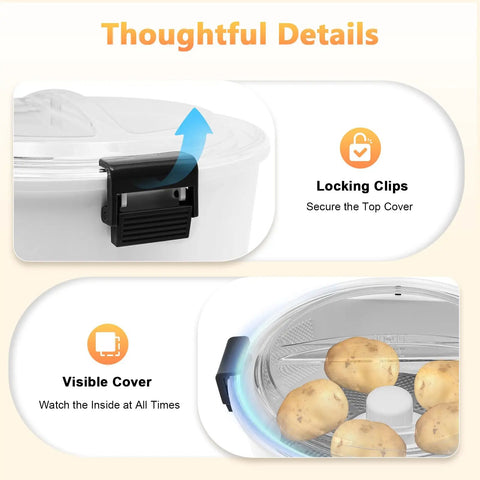 Professional Electric Potato Peeler And Auto Vegetable Spinner, locking clips and clear visible cover for meal prep.