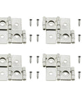 Heavy Duty Four Pack Double Acting Screen Hinges Featuring Smooth Three Sixty Degree Rotation Rust Resistant Nickel Finished Iron Frame With Included Mounting Hardware For Furniture Repair And Diy Upgrades Zero Hassle Install, showcasing four heavy-duty hinges with screws.