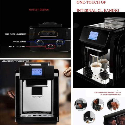 Programmable Coffee Maker With Built-In Grinder And Keep-Warm Plate Glass Carafe 2L Water Tank Removable Filter Basket Brews Fresh Coffee Fast Like A Pro At Home with touchscreen display and multiple outlets.