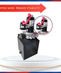 Portable 12V Hydraulic Power Unit For Car Lifts And Dump Trailers, compact design with copper wire, shown on display stand