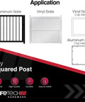 Diagram of aluminum and vinyl gates with top views for Magnetic Top Pull Gate Latch for Outdoor Pool Fence Self Locking Vertical Gate Hardware