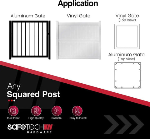 Diagram of aluminum and vinyl gates with top views for Magnetic Top Pull Gate Latch for Outdoor Pool Fence Self Locking Vertical Gate Hardware