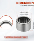 Needle Roller Bearings 25 X 32 X 20 mm Full Complement Drawn Cup Open End 8 Pcs Gearbox Use Steel Silver, dimensions diagram