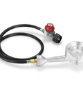 Beefy Cast Iron Propane Burner Head With 20 PSI Regulator And Hose, Heavy-Duty Outdoor Cooking Burner, Brass Fittings, Side View