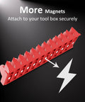 Red Magnetic Modular Wrench Organizer Set for Tool Drawers with Metric and SAE Labels, magnetic rack shown from the side view.