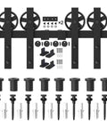 Heavy Duty Sliding Barn Door Hardware Kit For Wood Doors Double Track With Big Spoke Wheel Rollers Black Powder Coated Steel