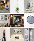 Collage showing various uses of Heavy Duty Picture Hanging Kit with 10-100 lb supports, including frames and mirrors on walls.