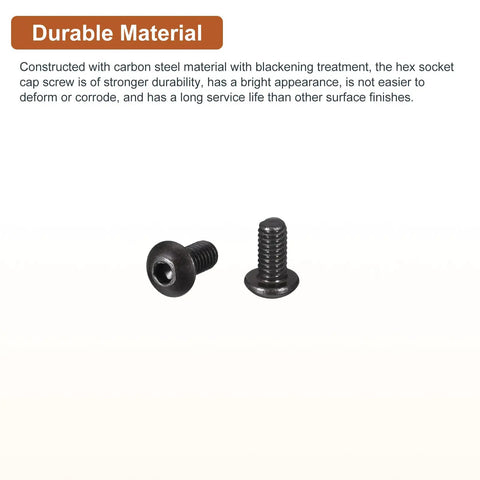 Solid As A Rock M2.5 Carbon Steel Button Head Socket Cap Screws 100 Pack showing two durable black oxide screws.
