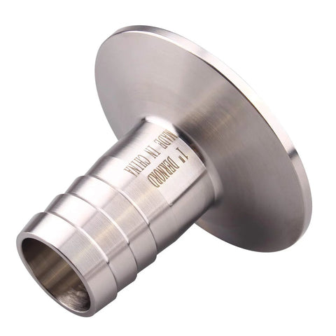 DERNORD 2-inch tri-clamp to 1-inch hose barb adapter, SUS304 stainless steel sanitary fitting.
