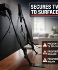 Universal Flat Screen TV Safety Straps Anti Tip Adhesive Nylon Mounts showcased securing TV, preventing tip-overs.
