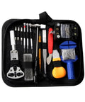 Open black case displaying 147 Piece Watch And Clock Repair Tool Kit With Link Pin Dissolver And Strap Opener Housing Back Opener.