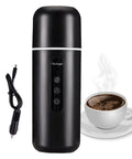 On The Go Electric Travel Mug With Fast Heating Element And Built In Magnetic Stirrer To Keep Your Daily Espresso Or Smooth Matcha Straight Up Hot All Day, black stainless steel, cord included.