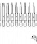 10 Piece Security Torx Bit Set T6 Through T40 With One Quarter Inch Hex Shank Magnetic Tamper Proof Star Bits S2 Steel Chrome Plated