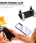 Screen Fixation Clip Set For Phones And Tablets Adjustable Non Scratch Rubber Lining Clamps For Quick Easy Screen Repair And Maintenance Perfect For Fast Install And Secure Hold in use for phone screen repair.