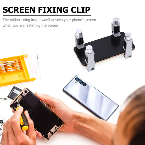 Screen Fixation Clip Set For Phones And Tablets Adjustable Non Scratch Rubber Lining Clamps For Quick Easy Screen Repair And Maintenance Perfect For Fast Install And Secure Hold in use for phone screen repair.