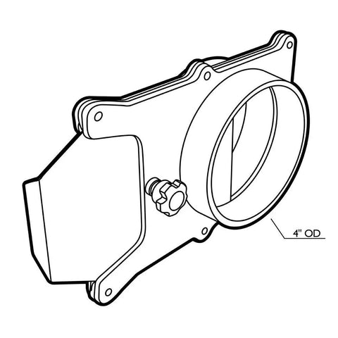 Heavy Duty 4 Inch Blast Gate For Dust Collection Systems Fits Inside 4 Inch Hoses Boosts System Efficiency Durable Metal Gate For Every Tool In Your Woodshop Ideal Dust Collection Fittings That Really Cut Downtime. Black and white illustration showing detailed design and 4-inch opening.