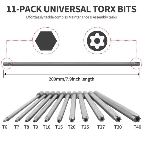 11 Piece Heavy Duty Extra Long Torx Security Bit Set Built Tough To Knock Out Tight Jobs With Hella Durable S2 Steel