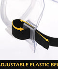 Close-up of adjustable elastic belt on 30 Pack Clear Safety Goggles Over Glasses Anti Fog Eye Protection For Men Women Lab Work Protective Eyewear