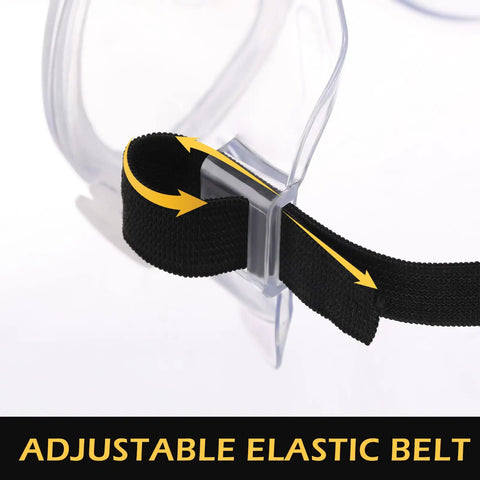 Close-up of adjustable elastic belt on 30 Pack Clear Safety Goggles Over Glasses Anti Fog Eye Protection For Men Women Lab Work Protective Eyewear