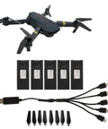 Five Pack 3.7V 1800mAh Drone Batteries With Five In One Charging Cable For E88 E88Pro LsE525 E525 Pro shown with drone and props
