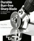 Drill Nibbler Sheet Metal Cutter Attachment For Electric Drills Plate Cutter, close-up of blade cutting metal sheet, sharp and precise.