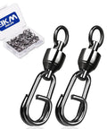 Six Ball Bearing Fishing Swivels And Snaps With Quick Change Clips For Trolling And Bass Fishing, two black metal swivels in case