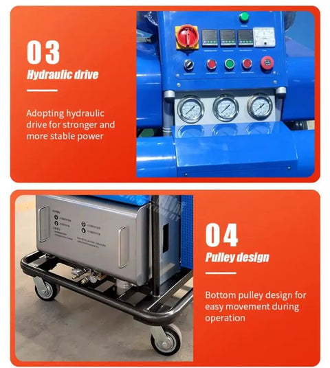 Close-up of Portable Electric PU Foam Insulation Machine With Airless Spray Function showing hydraulic drive and pulley design.