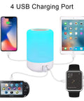 Touch Night Light Table Lamp With 4 USB Ports, Dimmable Warm White And 13 RGB Colors, charging multiple devices