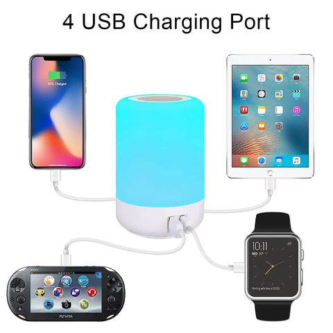 Touch Night Light Table Lamp With 4 USB Ports, Dimmable Warm White And 13 RGB Colors, charging multiple devices