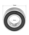 Front view of 686-2RS Deep Groove Ball Bearing 6x13x5mm, double sealed, chrome steel, showing measurements and smooth surface.