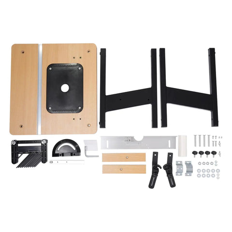 Solid Build Router Table With Heavy Duty Stand And Adjustable Fence Premium Mdf Workbench parts layout including assembly components.