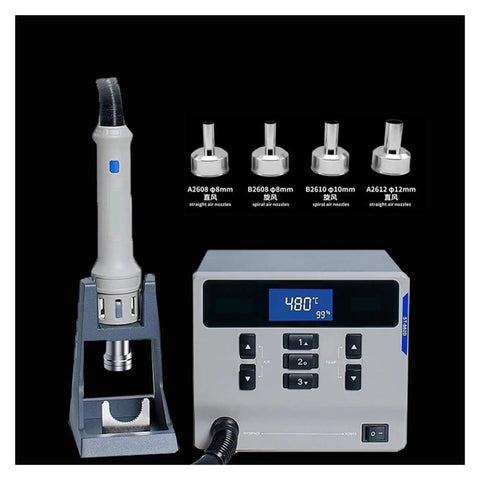 Beast Pro Grade Hot Air Soldering Station 1000W With Digital Display And Dual LED Readouts, multiple nozzles visible, 110V