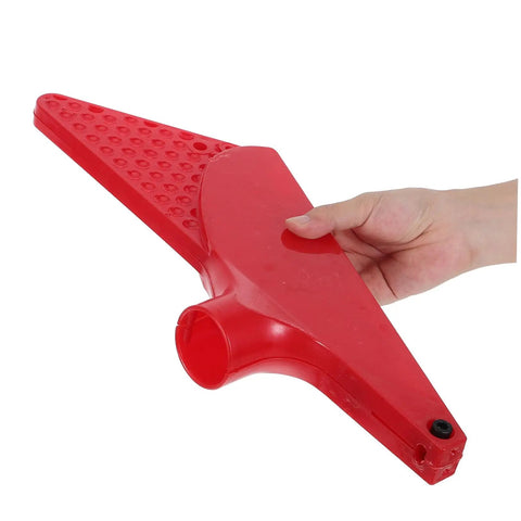 Red Table Saw Guard Shell With Material Separating Knife, Universal Dustproof Safety Cover held by hand, showcasing design.