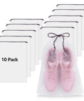 Travel Shoe Bags Set 15.7x11.8 Inch Clear Drawstring Organizers, 10 Pack with pink shoes inside one bag