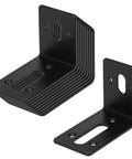 Ten pack of Black Slotted L Bracket Set Slightly Adjustable Corner Braces 66 Lb Capacity One Eighth Inch Thick Hot Rolled Steel Powder Coated