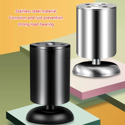 Modern Metal Furniture Legs With Adjustable Leveling Feet in black and silver stainless steel, showcasing corrosion prevention features.