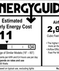 Energy guide label showing estimated yearly cost and airflow for 52-Inch Bronze Ceiling Fan With Reversible Sienna And Driftwood Blades, Quiet Motor, 3 Speeds, Damp-Rated UL Listed For Comfort And Safety, Downrod Light Kit Included, Modern Sigrid Style Delivers A Crisp Breeze.