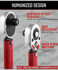 Half Inch Drive Click Torque Wrench With Locking Mechanism Pro Grade Build showing ratchet head and red handle design