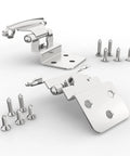 Silver inset cabinet hinge hardware set with mounting screws for flush-mount cabinet doors