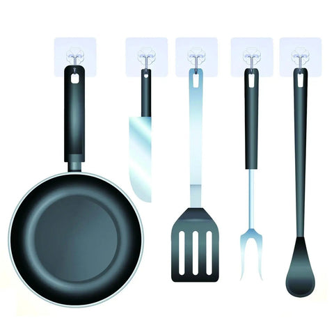 Tough As Nails Adhesive Wall Hooks Heavy Duty Sticky Hangers For Kitchen Living Room Bedroom And Dorm Skip The Drill Stainless Steel holding cookware.