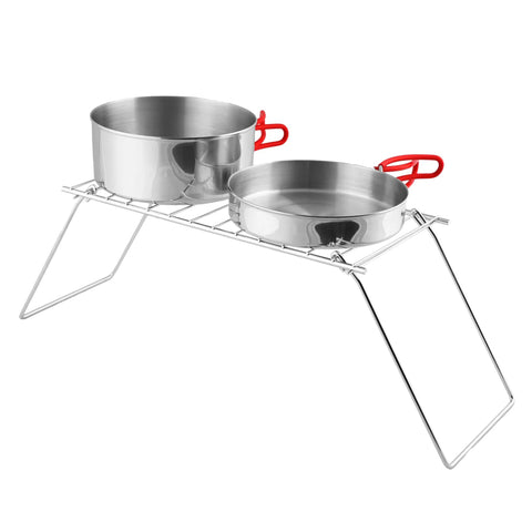 Pack Grill Ultra Lite Lightweight Portable Stainless Steel Camp Grill with pots, folds flat for easy storage, stable over open fire