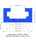 Dimensions schematic of 600mm Aluminum T Track Three Quarters Inch Wide With Pre Drilled Holes For Drill Presses And Radial Arm Saws