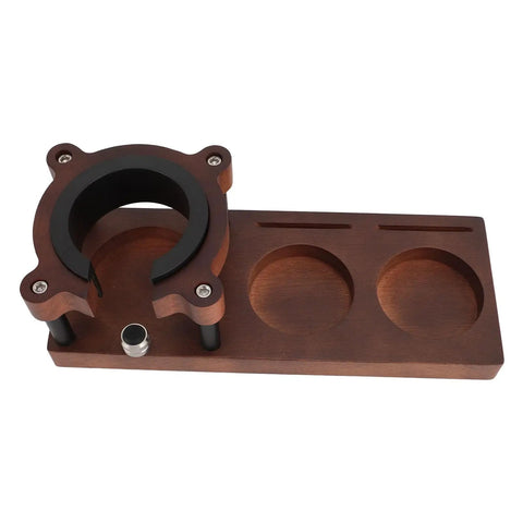 Level Up Your Daily Grind With This Premium Solid Wood Coffee Tamper Station Universal 58mm Portafilter Holder top view with compartments