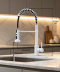 GICASA Kitchen Faucet - Pull Down Sprayer,High arc Commercial Stainless Steel Kitchen Sink Faucet White, with detailed dimensions and modern design.