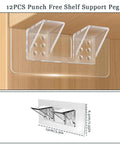 Clear Twelve Piece Heavy Duty Self Adhesive Shelf Brackets for easy installation on wooden surfaces.