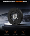 Harmonic Balancer Crankshaft Pulley Belt Drive on display with text highlighting durability and stability.