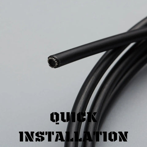Close-up of Universal Bicycle Shifter Cable Housing Set For Derailleur Systems Durable Black Upgrade Kit showing cable detail.