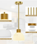 PRTILOUD Pendant Lights Kitchen Island, Modern Gold Hanging Light Fixture with Glass Shade, Adjustable metal rod and wood design.