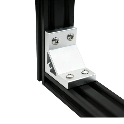 8 Pack Hefty Silver Corner Brackets for 2040 Aluminum Extrusion Profile Connectors Including M5 Hex Socket Screws T Nuts and Allen Wrench Set Hardened Anodized Fasteners for Building Pro Shop Rigs installed on aluminum extrusion.